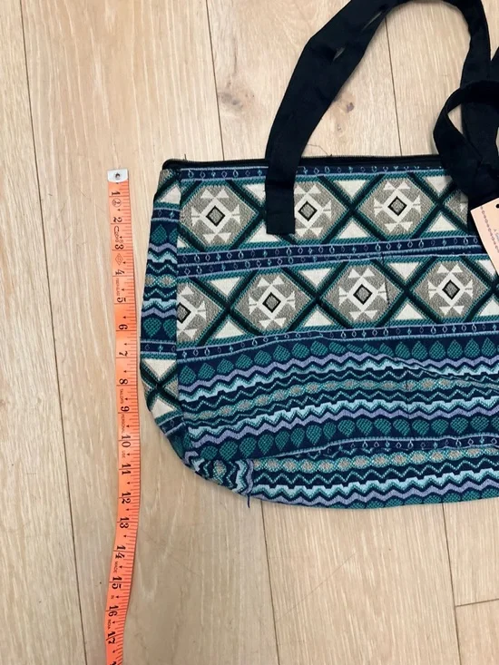 Women's Teal Patterned Tote Bag - Picture 4 of 5